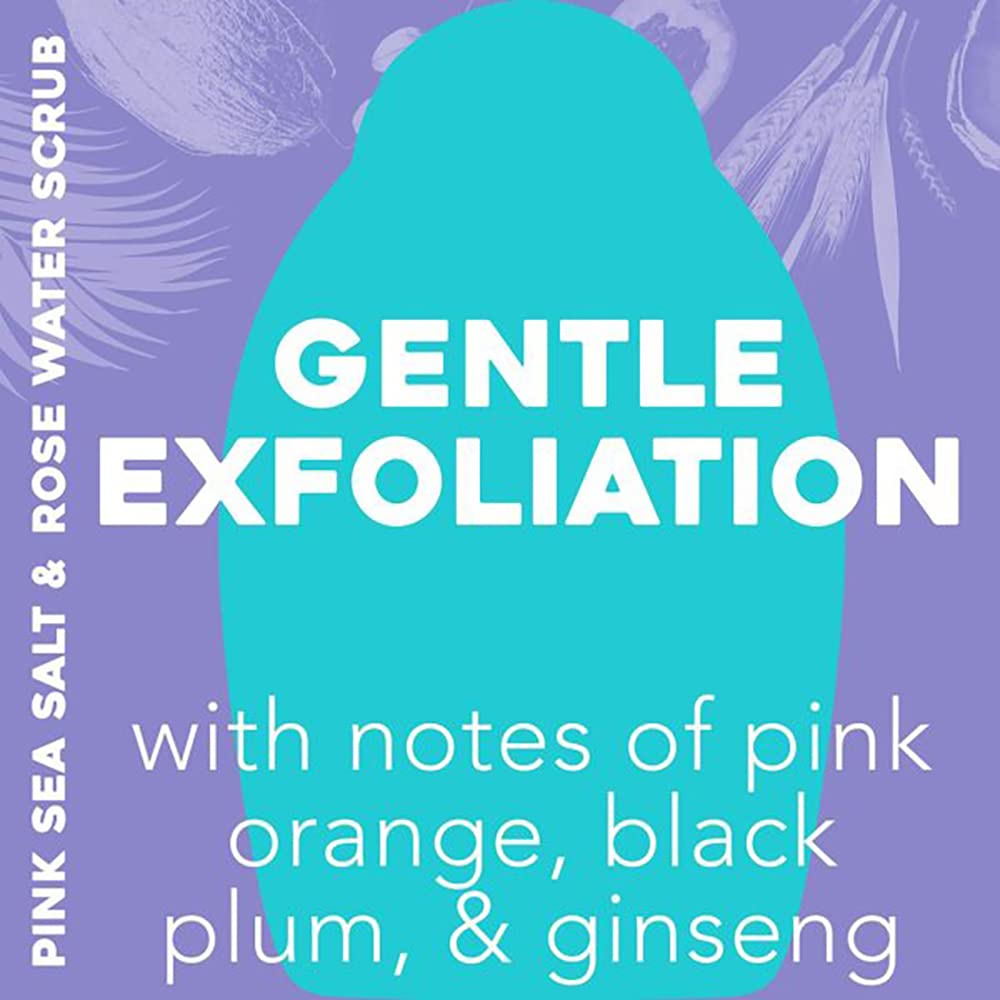OGX Sensitive + Pink Sea Salt & Rosewater Sulfate-Free Soothing Body Scrub with Healing Rose Quartz, Gentle Exfoliating Daily Body Wash to Soften & Smooth Skin, 19.5 Fl Oz (pack of 3)