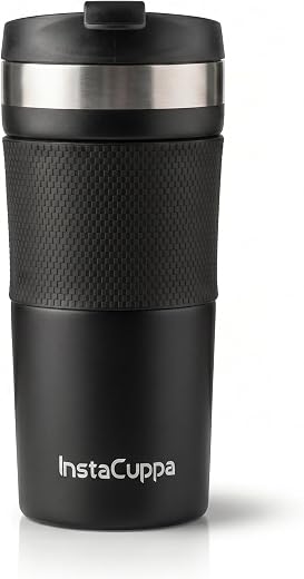 InstaCuppa Portable French Press Travel Mug for Coffee with Effortless Press Mechanism, Durable Steel Mesh Filter, Spill-P...