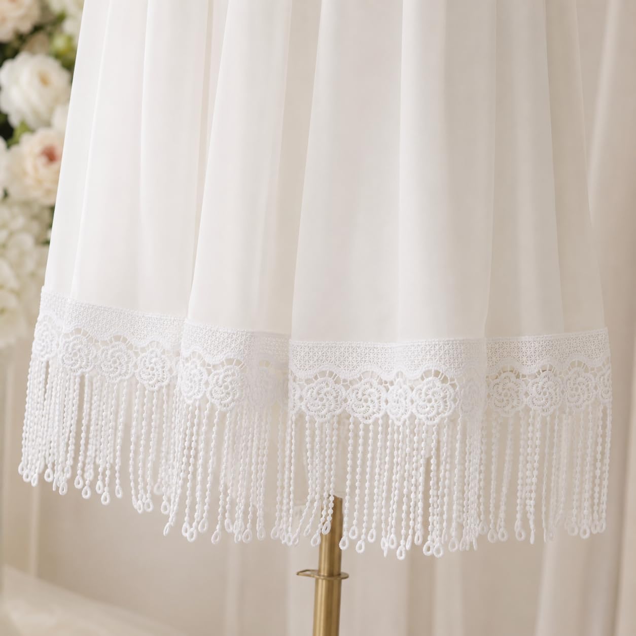 4.34 Inch White Lace Fringe Trim, Venice Lace Trim for Sewing