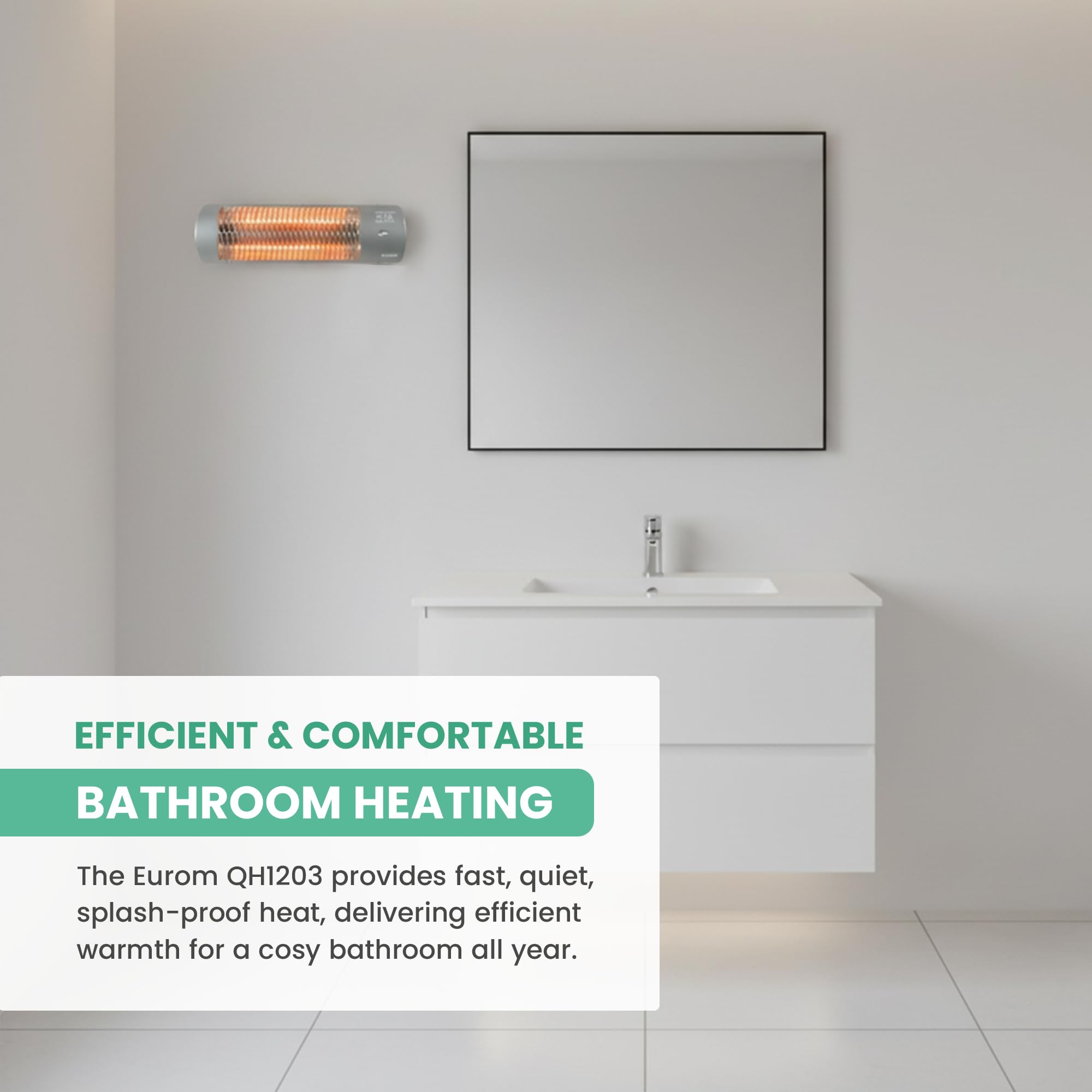 Eurom QH1203 Elektrische Badheizung, 1200W, 3 Leistungsstufen, Wandmontage (351224)