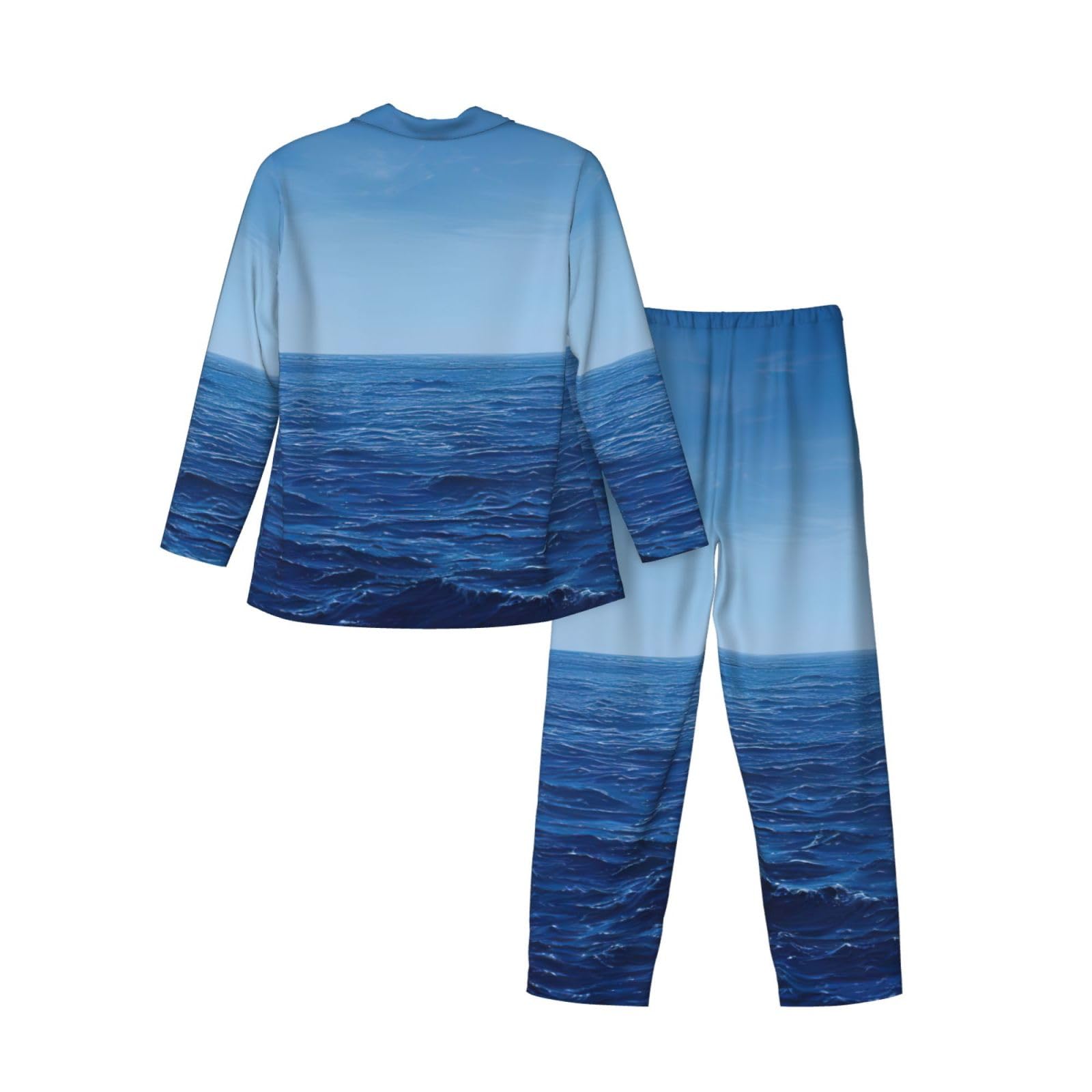 Pigiama a maniche lunghe da uomo con stampa oceano blu oceano mare set due pezzi abbigliamento da casa traspirante accogliente weekend