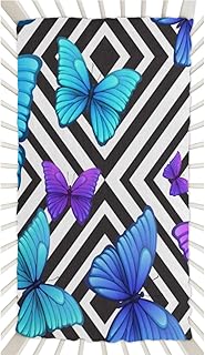 Butterfly Abstract Stripe Crib Sheets for Boys, Girls Machine Washable Soft Cozy Microfiber Fitted Crib Sheet for Standard Crib and Toddler Mattresses Boys Girls 28x52 Inch