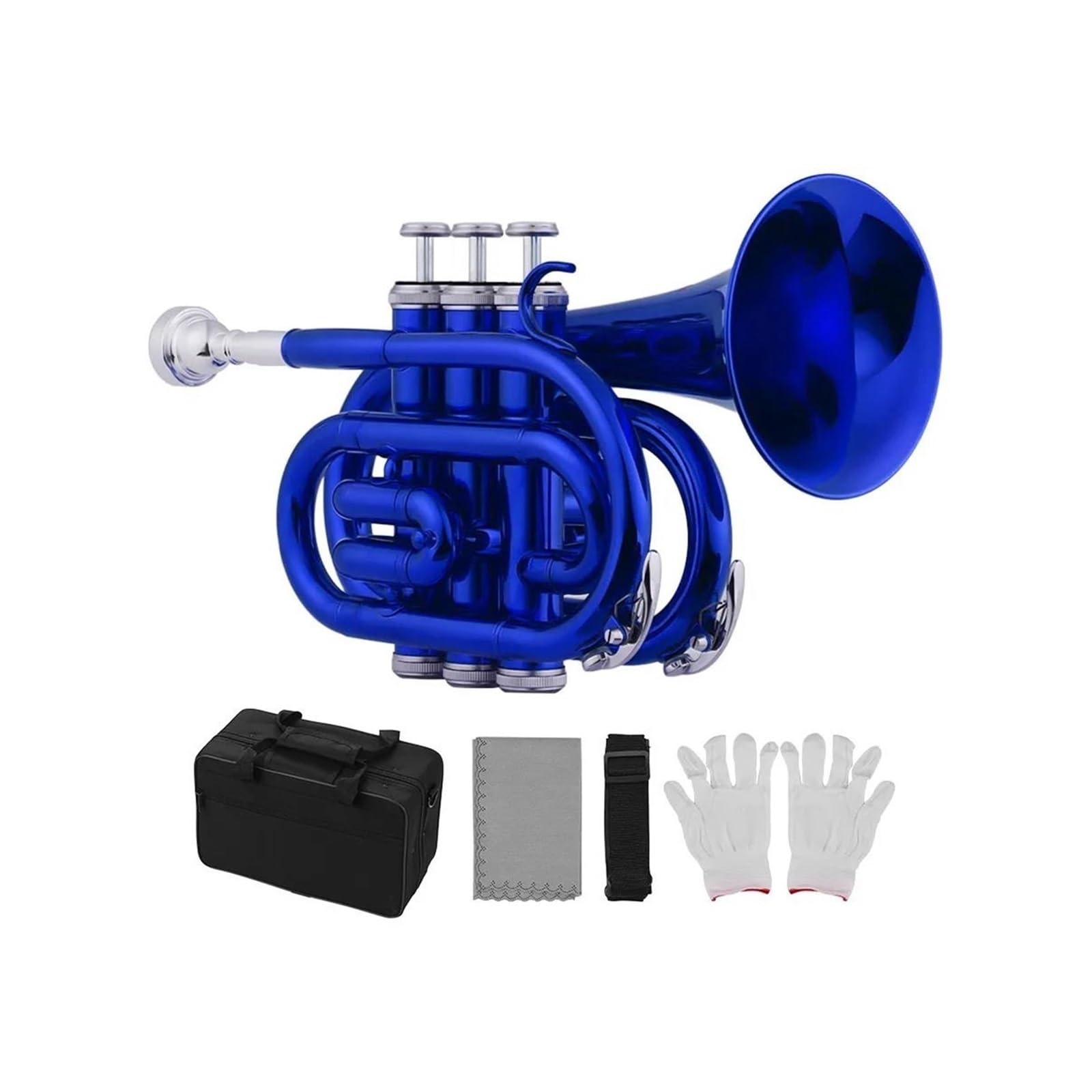 trompette pour Débutants Mini trompette de poche bleue instrument à vent plat en laiton Bb