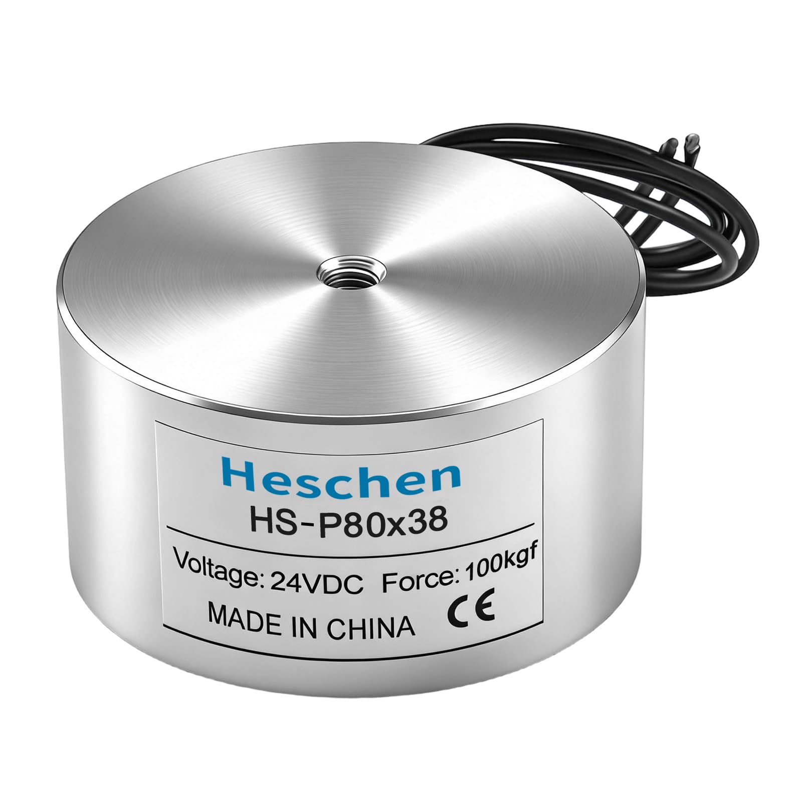 Heschen Electroimán Imán Solenoide, HS-80/38, OD 80mm, DC 24V, 100Kg/220lb