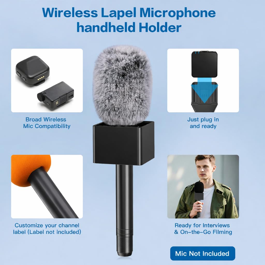 ZealSound Handmikrofon Adapter für DJI Mic, Wireless Lavalier Mikrofon Griff, Funkmikrofon Halter kompatibel mit RØDE Wireless GO, Hollyland Lark, BOYA, Interview Mikrofon