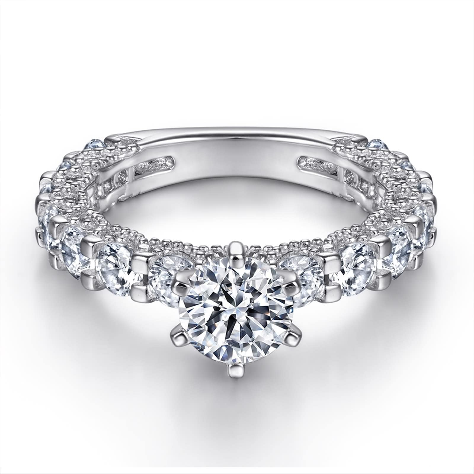 Eheringe für Damen, Damenschmuck aus Sterlingsilber, vollständig mit Juwelen besetzt, 2-Ring-Set aus Sterlingsilber mit Zirkonia
