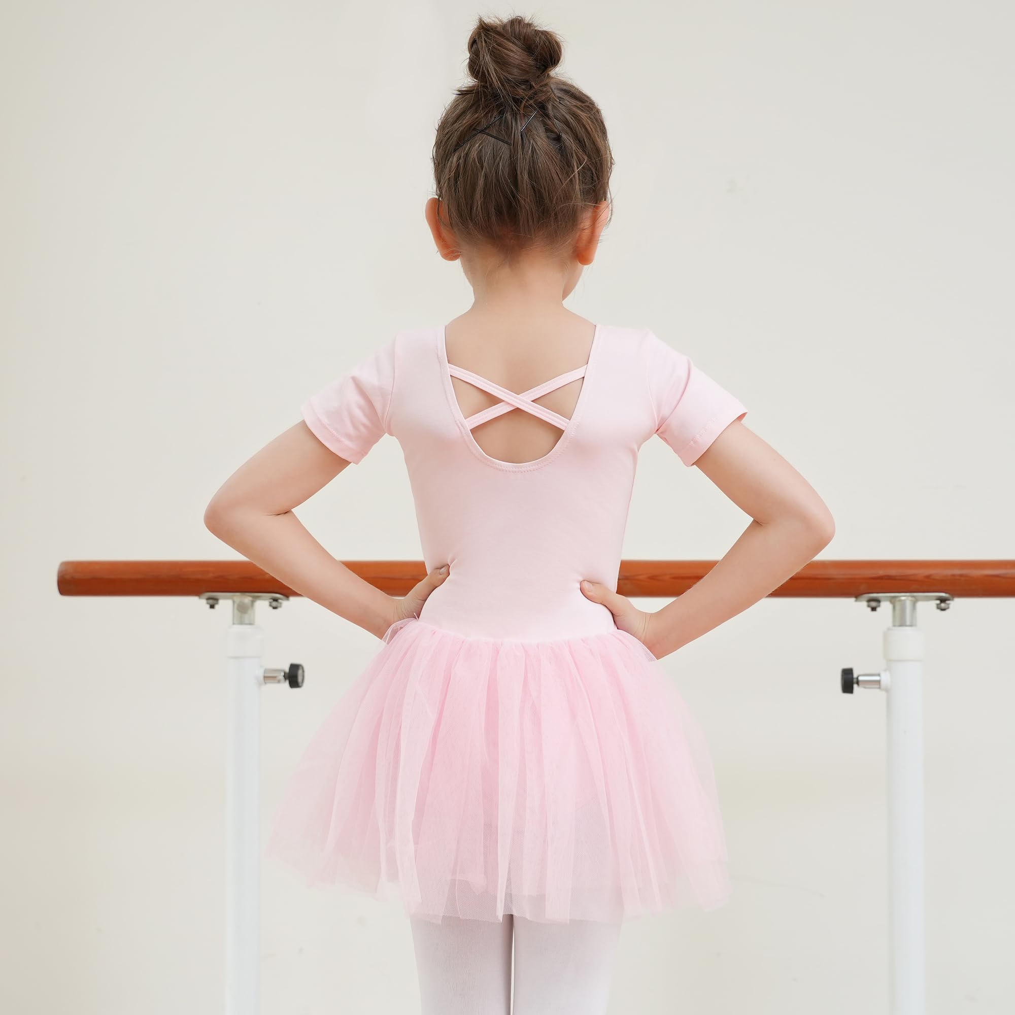 Robe tutu de ballet pour fille Robes de ballet Justaucorps à manches courtes Vêtements de danse en coton avec jupe en mousseline