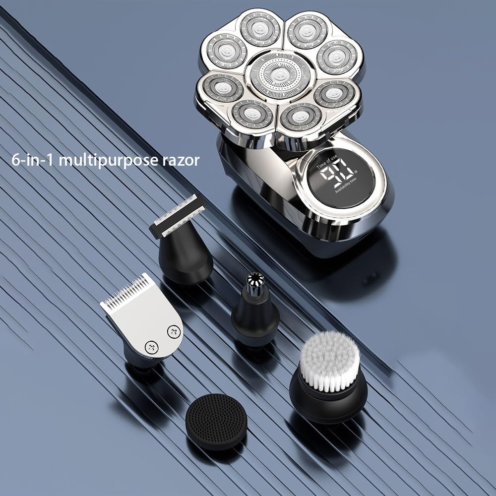 Kopfrasierer für Männer, 6 in 1 Bartrasierer 9 Klingen Multi Grooming Kit Digital Display Elektrorasierer Haarschneider Bart Elektrorasierer Nass Trocken Männer Gesichtsrasiermaschine