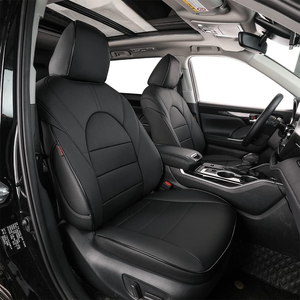 EKR Highlander Seat Covers for Toyota Highlander 2014 2015 2016 2017 2018 2019,2nd Row 40/60 Split,Car Seat Protectors for Trucks,Waterproof Leather Car Seat Cover Full Set-Faux Leather(Black)
