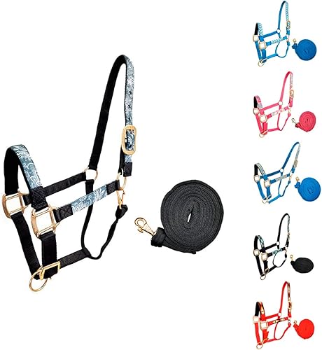 Cabestros ajustables de nailon con banda nasal acolchada y cuerda de plomo de agarre suave de 10 pies a juego