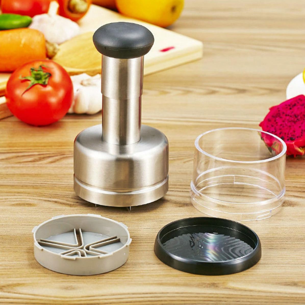 Garlic Slicer Vegetable Chopper Stainless Steel and Plastic Silver