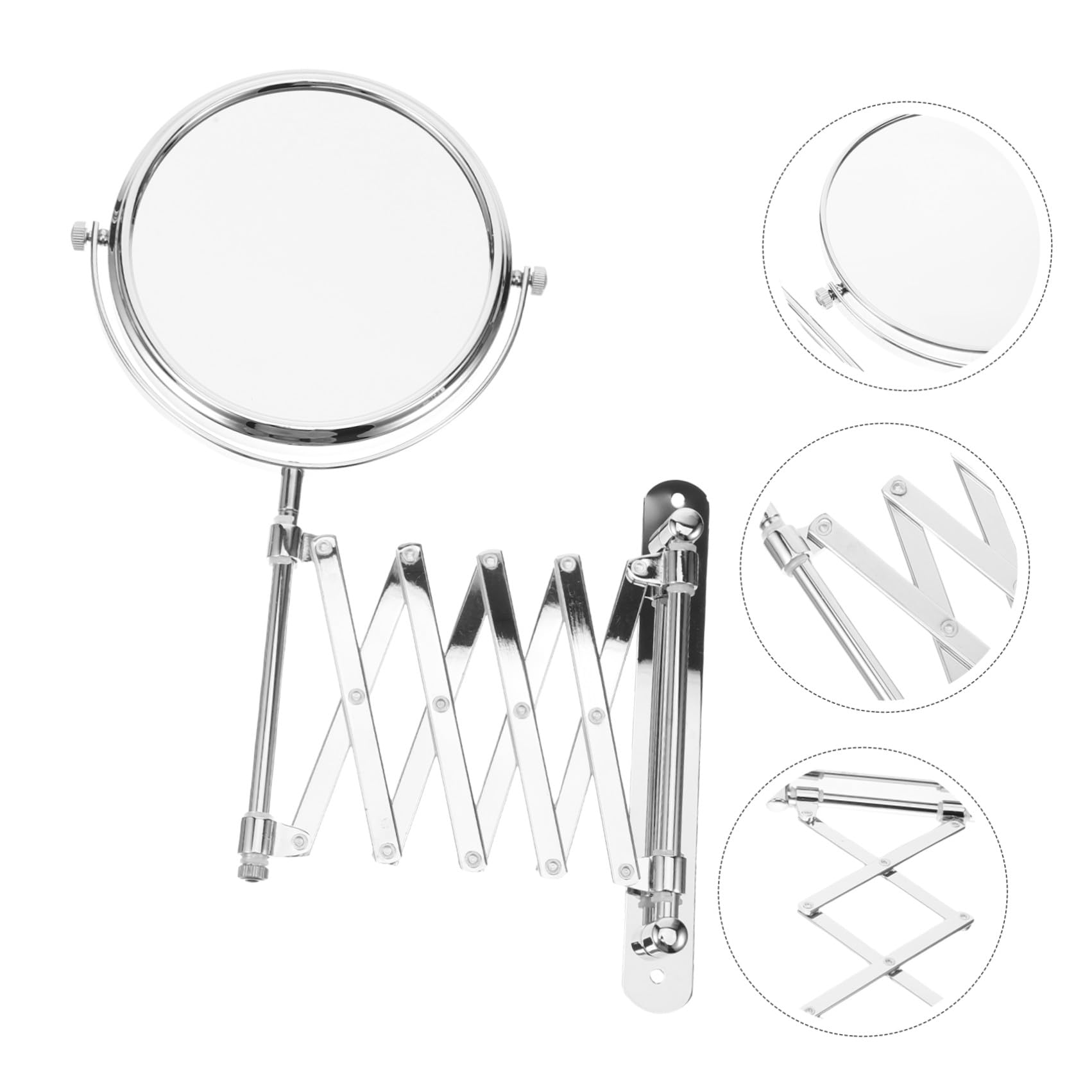 Specchio da Bagno da Parete in Metallo Argento, Specchio Cosmetico Rotondo Estensibile a Doppia Faccia Ingrandimento 3x, Rotazione 360 Gradi per Trucco e Rasatura
