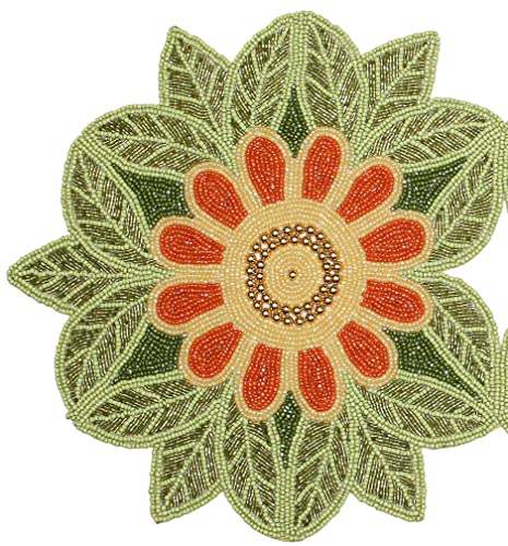 Beaded Table Runner 36 Inches Long Multi Color Beautiful Flower Design Decorative Fancy Beaded Table Runner For 4Th Of July Decoration/Farmhouse/Living Room/Christmas 13X36 Inch -Green Orange Multi #TOP6