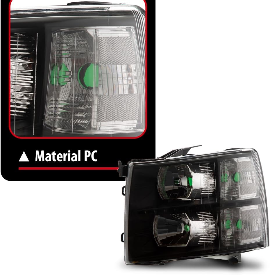 PIT66 LED DRL STRIP Headlights Assembly Front Headlamp Assembly Front Headlamp Assembly Compatible with Chevy Silverado 1500 2500 3500 & HD Models 2007-2014，Clear Lens Black Housing Clear reflector