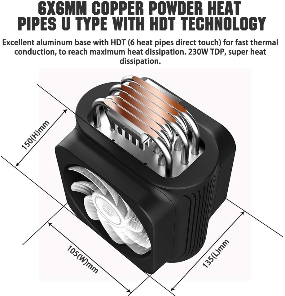 Exсluѕіvе Dіѕсоunt 🔥 Pccooler GI-D66A CPU Cooler Moonlight Series | Dual Silent CPU PWM Fan 120mm | E-Sports Plexiglass Top Cover Sync with ARGB Lights | 6 Direct Contact Heat Pipes for Intel Core i7/i5/i3, AMD Series