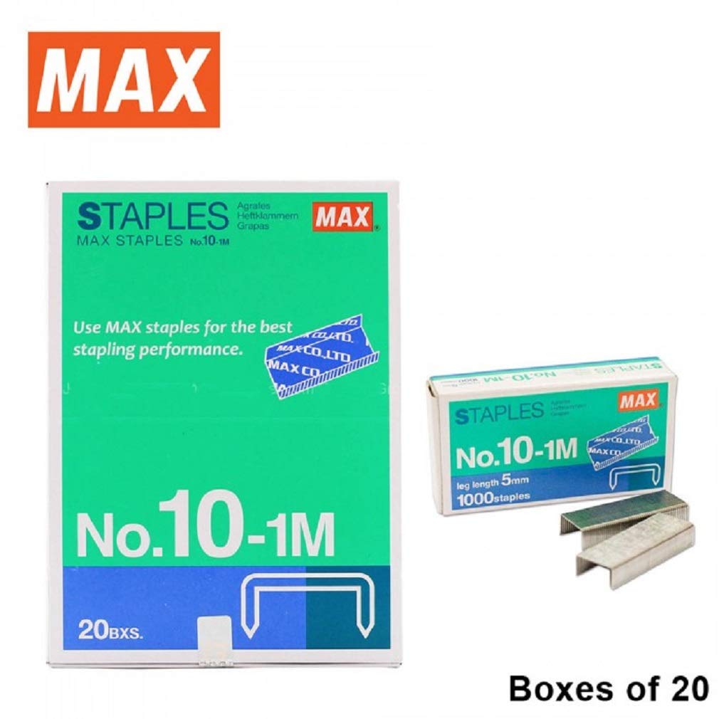 20 Boxes (20,000-Staples) Authentic Max Staples No.10-1M for Office Stapler