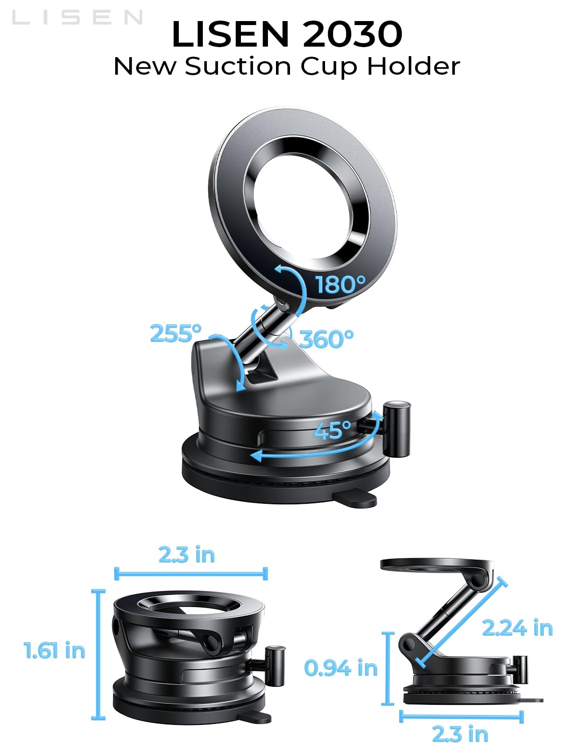 LISEN Vacuum Magnetic Phone Holder for Car, Magsafe Car Mount 360 Adjustable Vacuum Suction Cup, Phone Mount for Car Accessories/Windshield/Mirror/Kitchen/Gym for iPhone 17 Pro Max 16 15 14 13