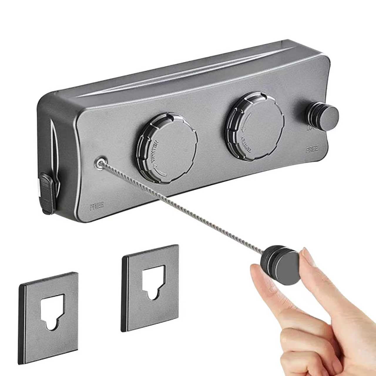 Beauenty Retractable Clothesline Indoor, Non-Sagging Outdoor Clothes Line Retracting Heavy Duty Clothes Drying Laundry Line Wall Mounted Stainless Steel Line-17 Feets (Grey, Two lines)