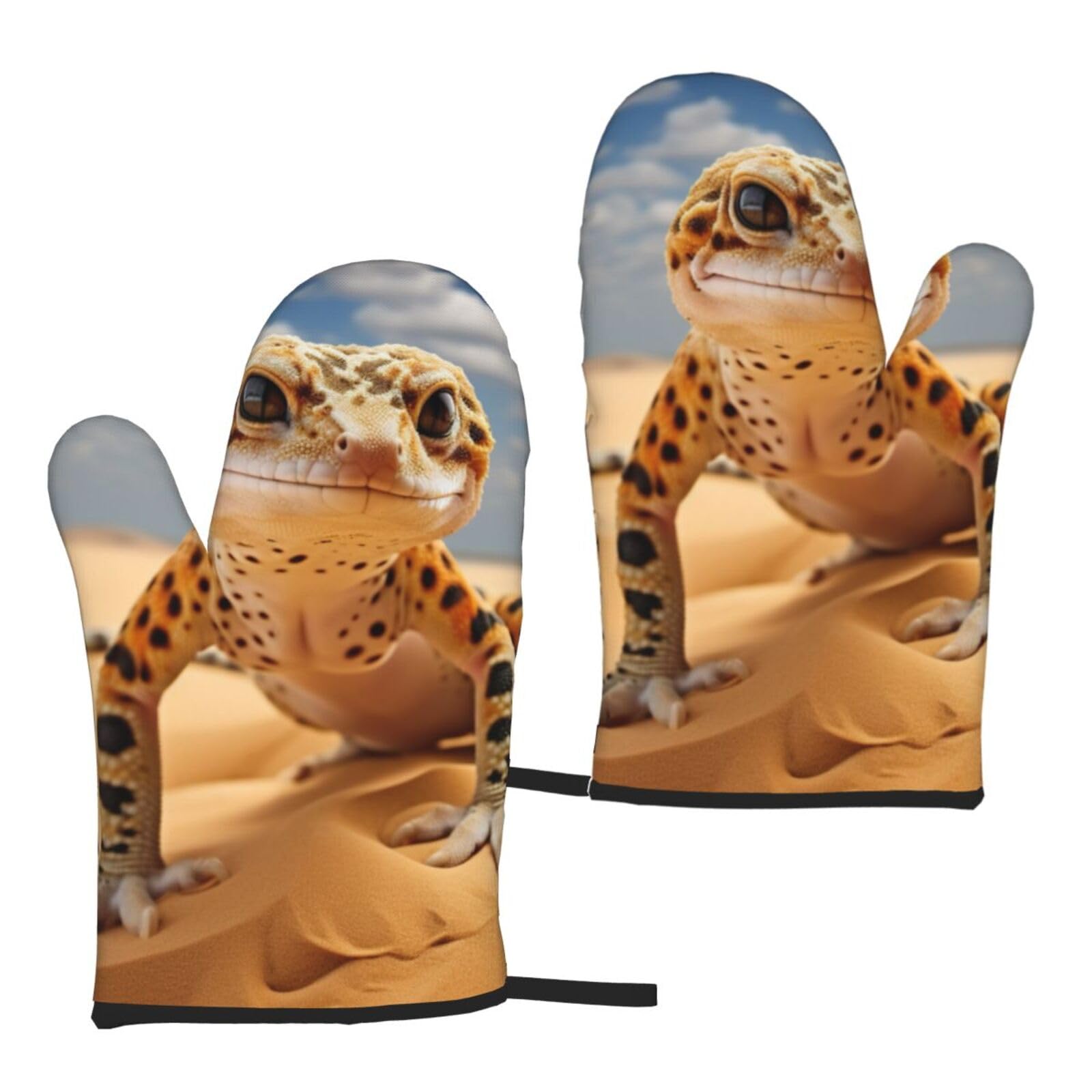 Sand Leopard Gecko Print Heat Resistant Universal Fit Oven Microwave Gloves Home Cooking Baking Grilling