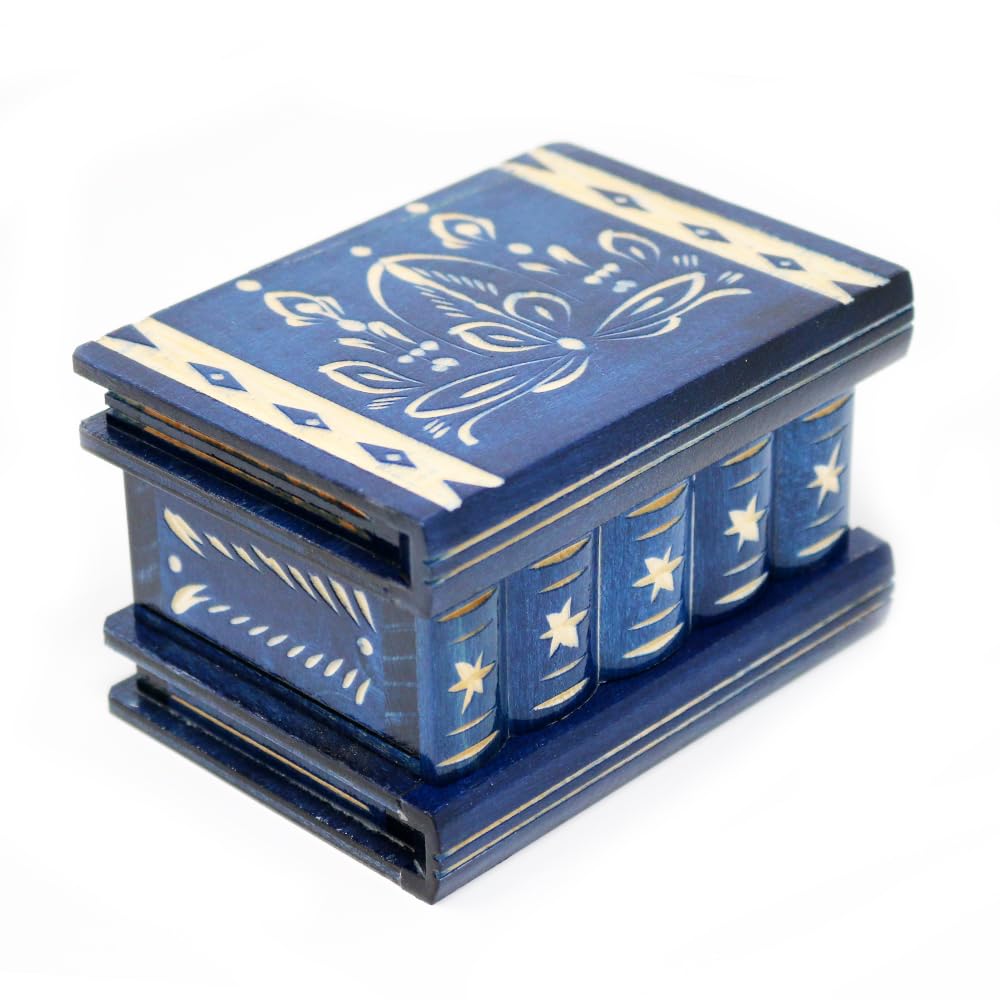 Crux Puzzles Blue Transylvanyart Secret Box - Medium - Secret Lock Box - Hidden Compartment - Sequential Discovery Box (Blue)