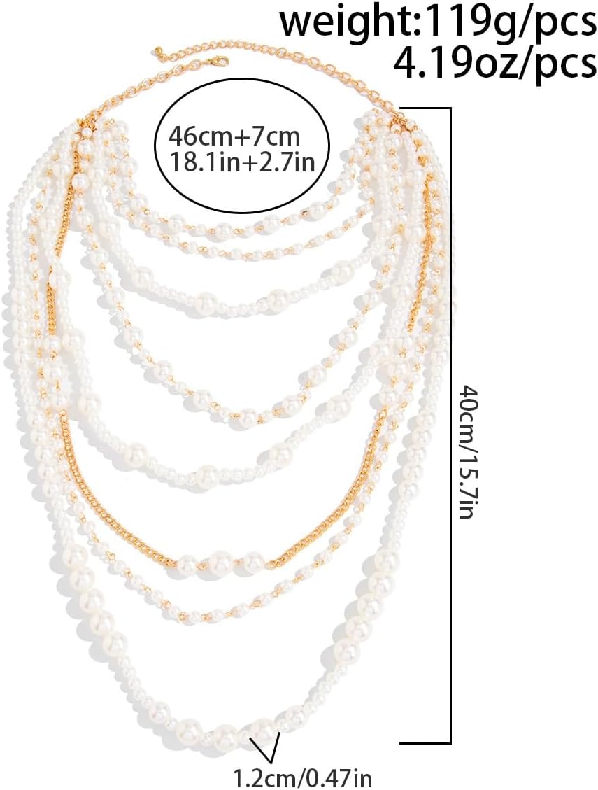 Layered Pearl Necklaces for Women Big Pearl Long Chain Necklace Dainty Faux Pearl Necklaces Statement Sweater Strand Chain Jewelry