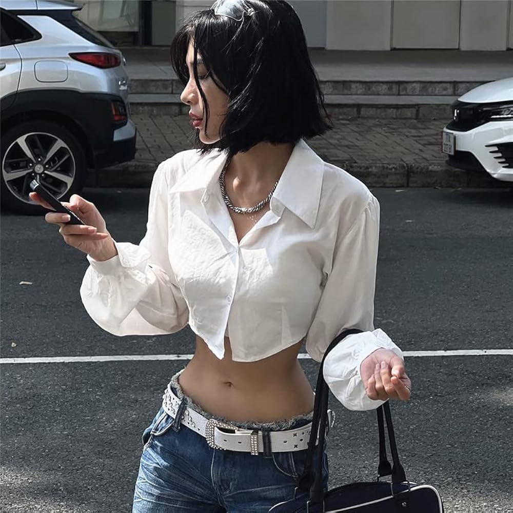 Women's Sexy Long Sleeve Button Front Collared T-Shirt Fairy