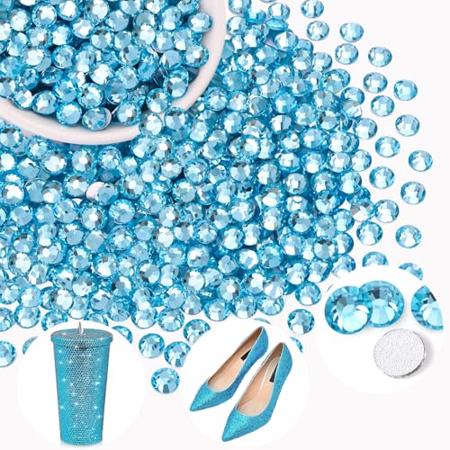 Image of 400PCS SS30 /6mm Crystal Glass Rhinestones for Bedazzling (Aquamarine) | Flatback Rhinestones for Crafting DIY Nail Art Makeup Decoration, Gems Diomand Charms for Tumbler Shoes Clothing Mug