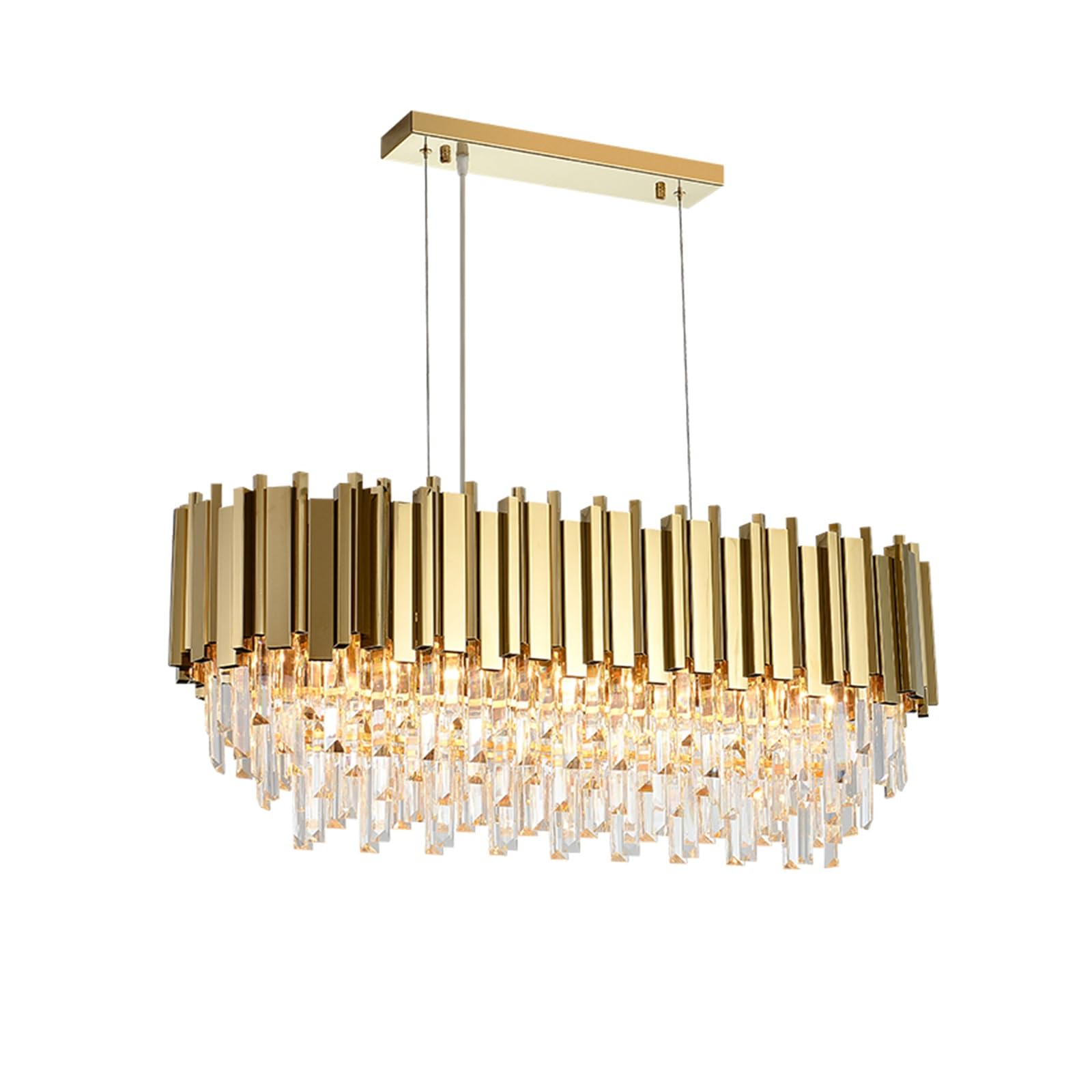 Lámpara de Techo LED cromada Dorada de 2 Capas con Cristales, lámpara Colgante de Tendencia 2025 para Sala de Estar (120 cm, Marco Plateado)