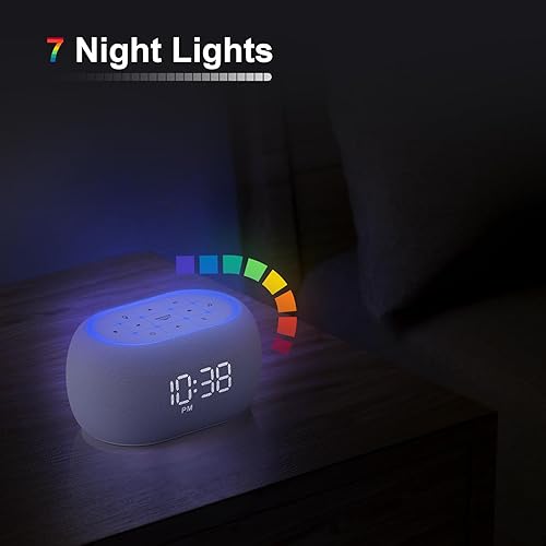 Miniatura 7 de ANJANK Reloj despertador con máquina de sonido de ruido blanco con altavoz Bluetooth de alta fidelidad, 21 sonidos relajantes7 luces nocturnas,
