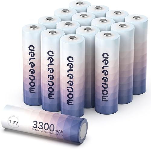Deleepow Baterías recargables AA de 3300 mAh 12 V Nimh AA recargables 16 unidades de alta capacidad rendimiento 1200 ciclos solo baterías