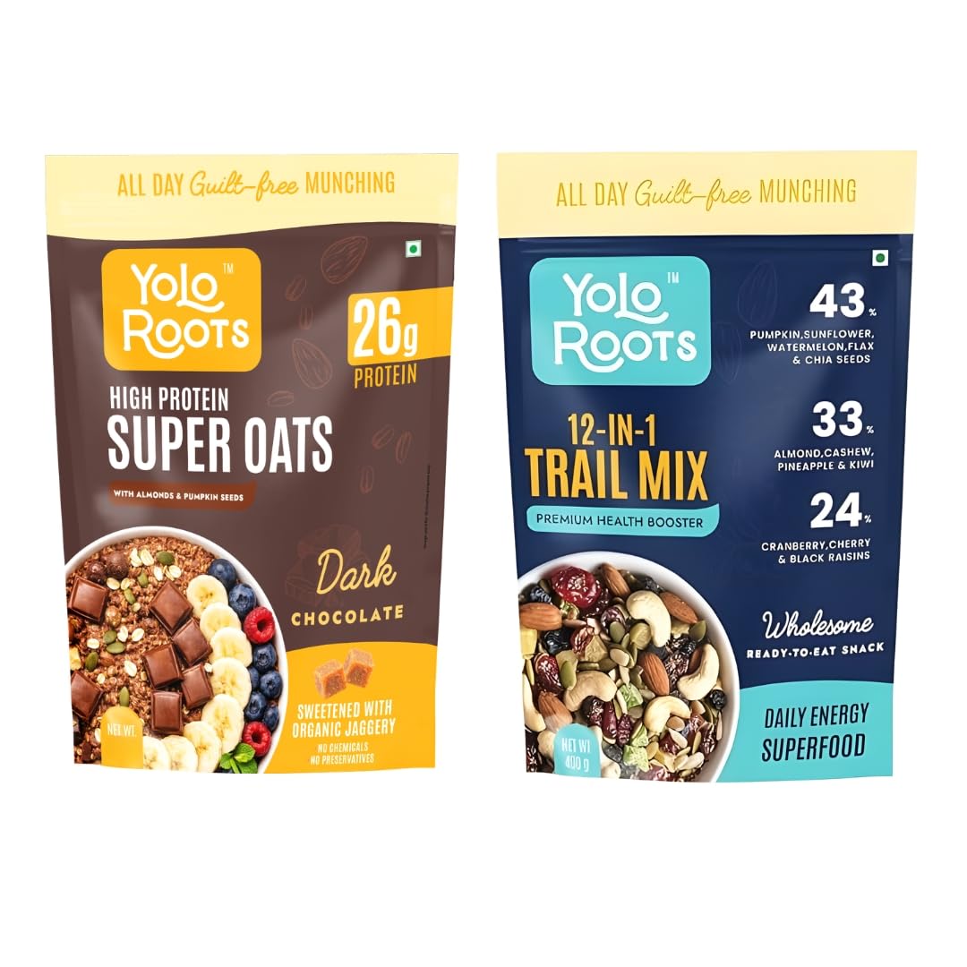 Yolo Roots Trail Mix 400g & High Protein Super Oats 800g Combo | 26g Protein | No Added Sugar | Energy & Recovery Pack of 2-picture-14