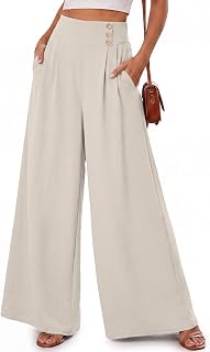 EVALESS Wide Leg Pants for Women Summer Flowy Beach Trousers