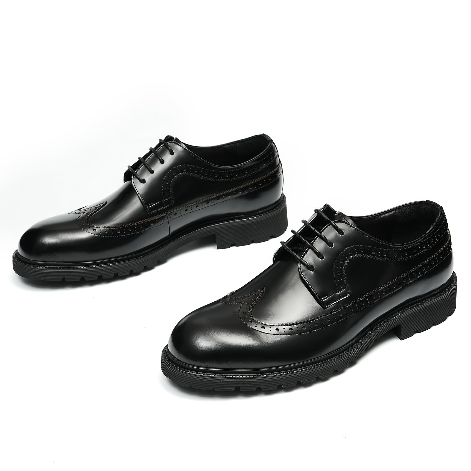 Générique Brogues Décontractées Confortables à Semelle Epaisse pour Hommes Chaussures Habillées Basses Lacets à Bout Rond en Cuir Derbys Formels Affaires