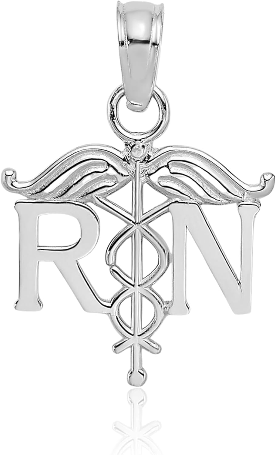 IceCarats 14K Solid White Gold Small Medical Caduceus Pendant Necklace 15mm 5/8 inch Polished For Her