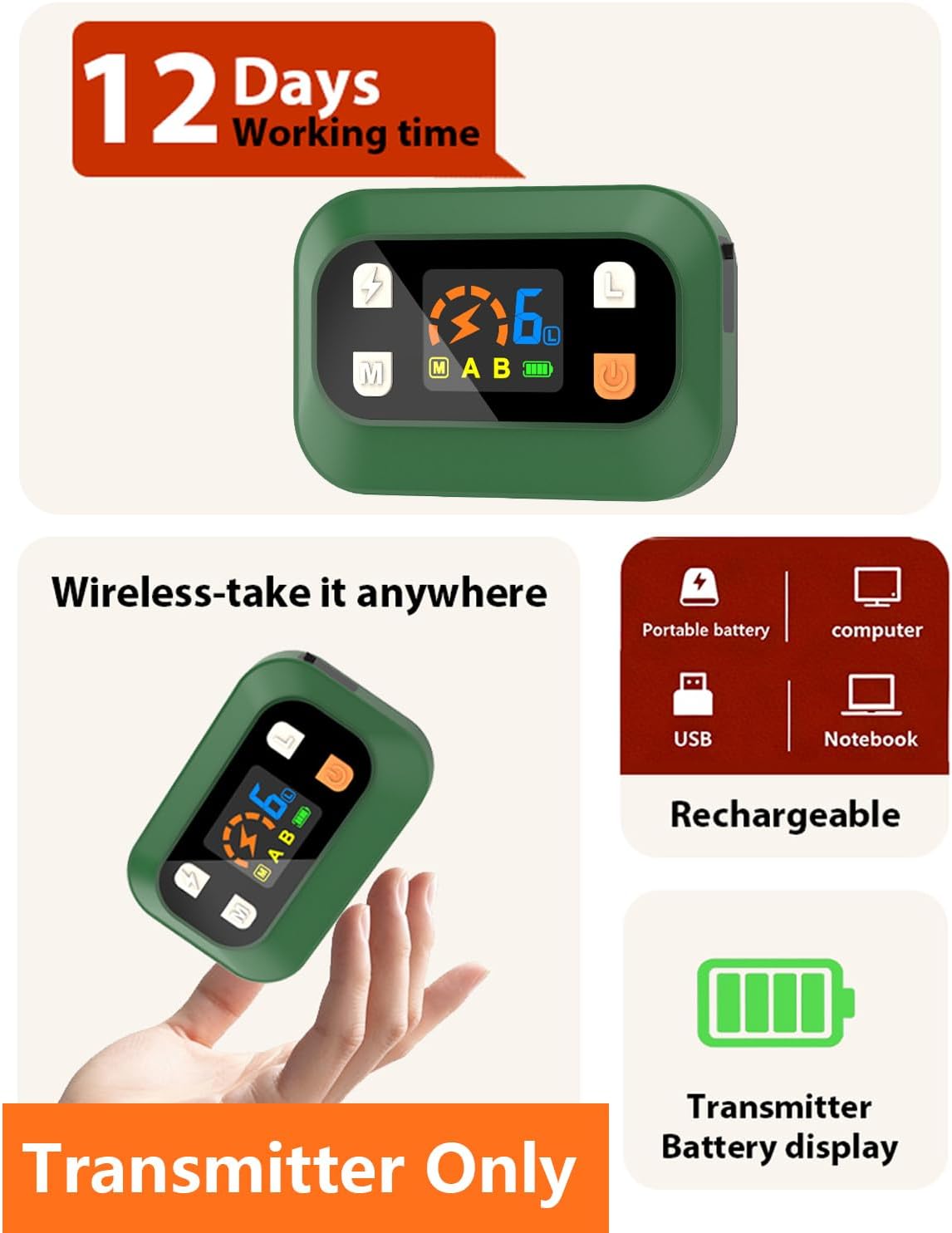 Extra Outdoor Indoor Wireless Pet Barrier Transmitter for Cats Dogs, Waterproof Transmitter Only,Green