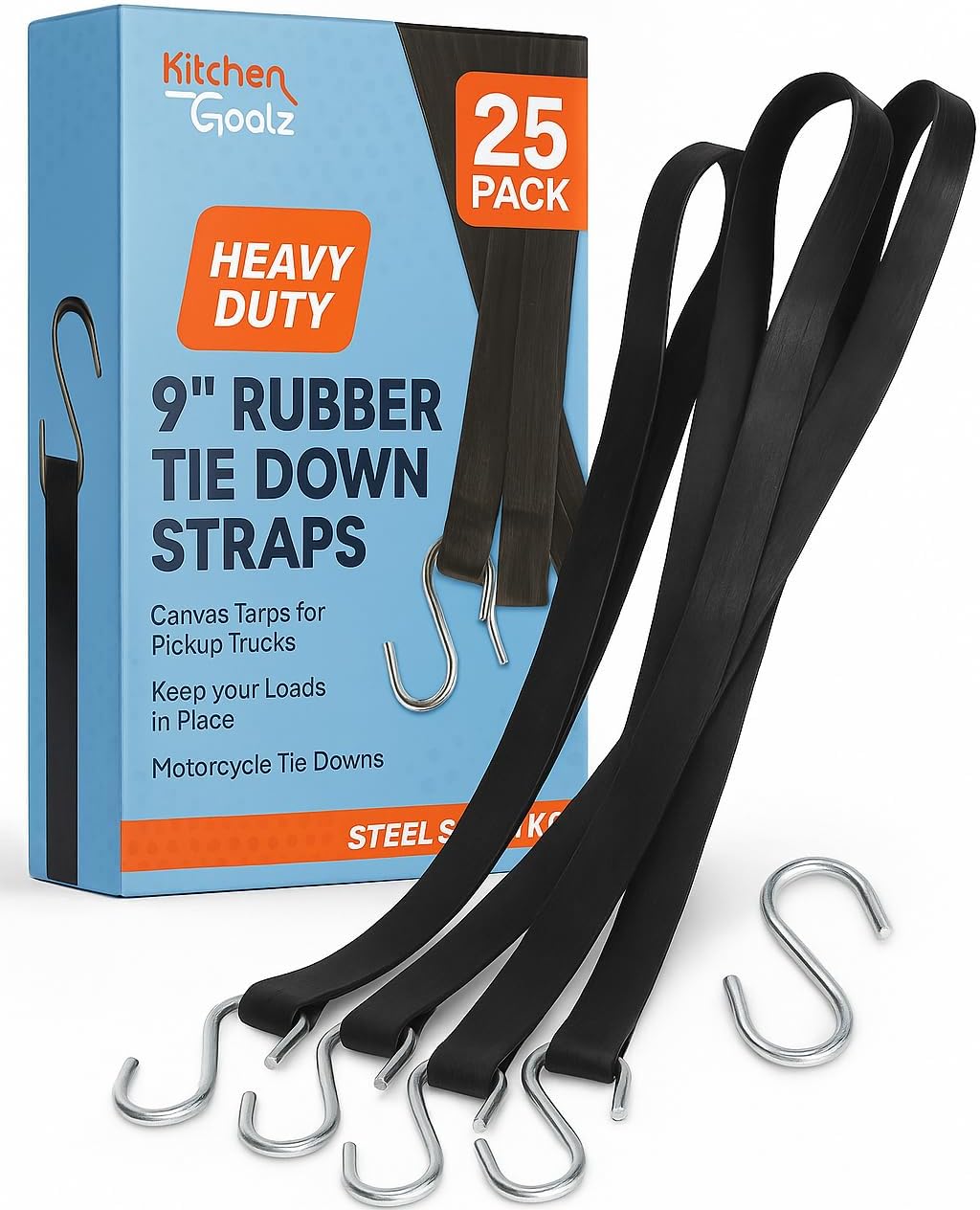 Rubber Bungee Cords with Hooks - 15 Inch 10 Pack - Heavy Duty Outdoor Flatbed Tarp Straps Bungie Tie Downs - Natural Rubber