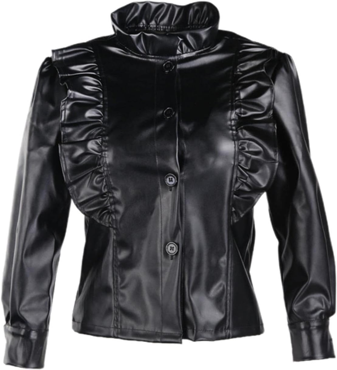 GORGLITTER Damen Top Mit Spitze & PU Leder - Elegant Langarm Y2K Style Slim Fit