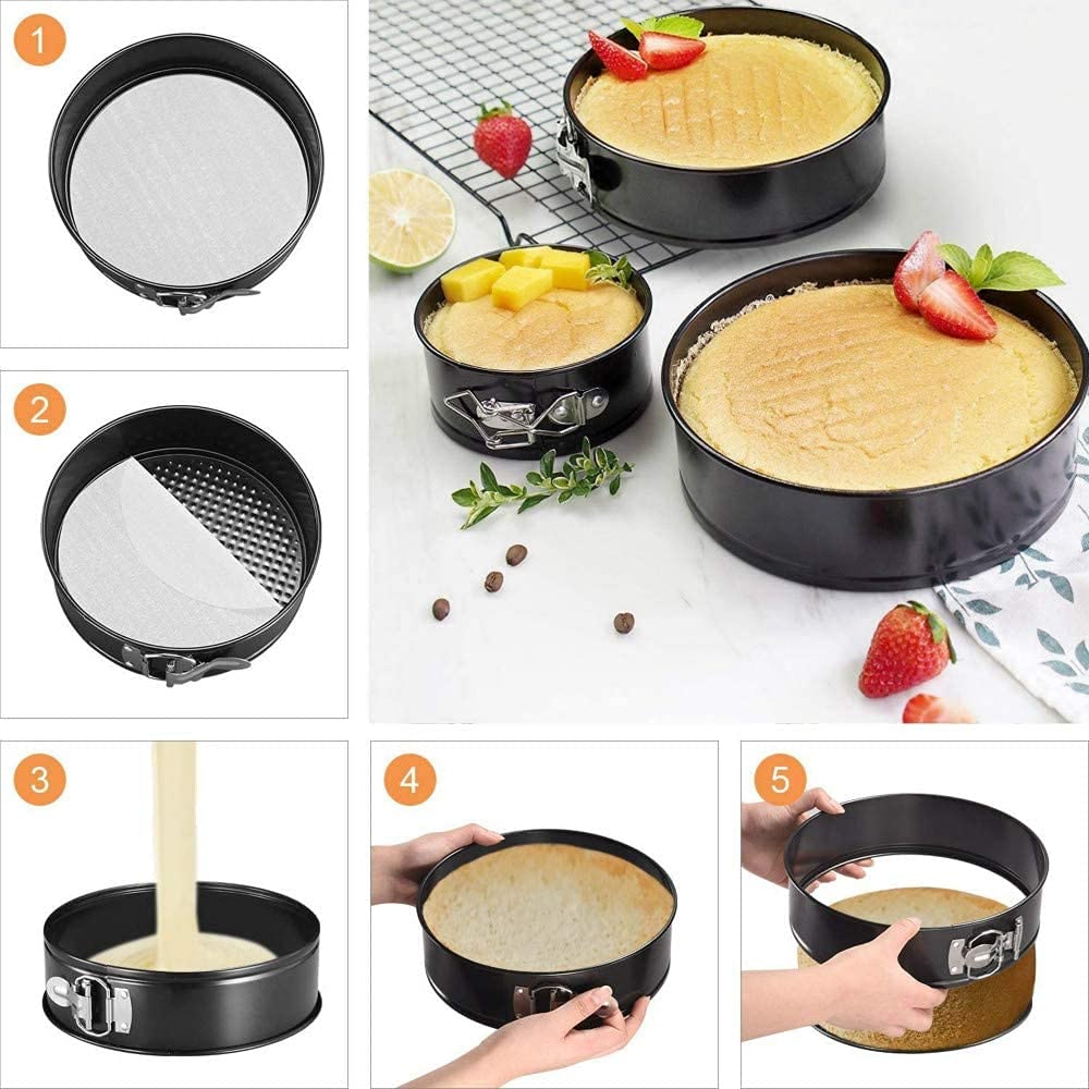 Springform-Kuchenform-Set und Kuchen-Drehteller & Dekorations-Kits, 10.2 cm/17.8 cm/22.9 cm, inklusive 50 Stück Kuchenpapier mit 12 Kuchendekorationsspitzen, schwarz