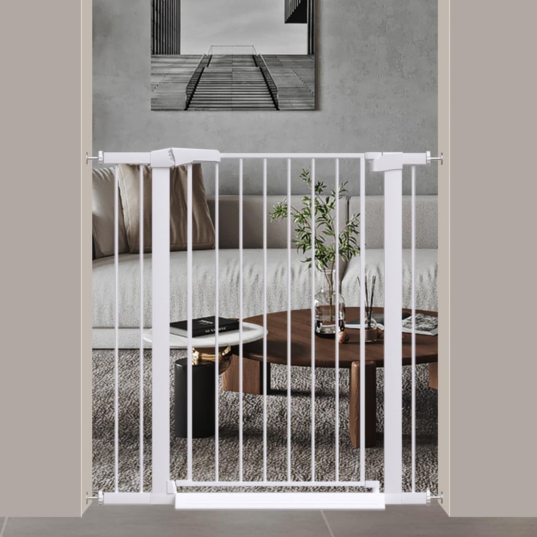 Fairy Baby 38" Extra Tall Baby Gate, 29.5"-40.5" Extra Wide Pet Gate for Dogs Puppy, Metal Auto Close Safety Child Gate for Stairs Doorways, Easy Install Pressure Mounted Dog Gate Indoor, White
