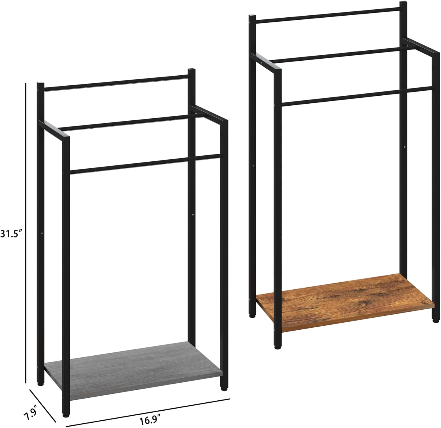 Freestanding Towel Rack, 3 Tier Blanket Ladder Stand with Oak Grey Wooden Shelf for Bathroom Living Room (31.5”H x 16.9”W x7.9”D)