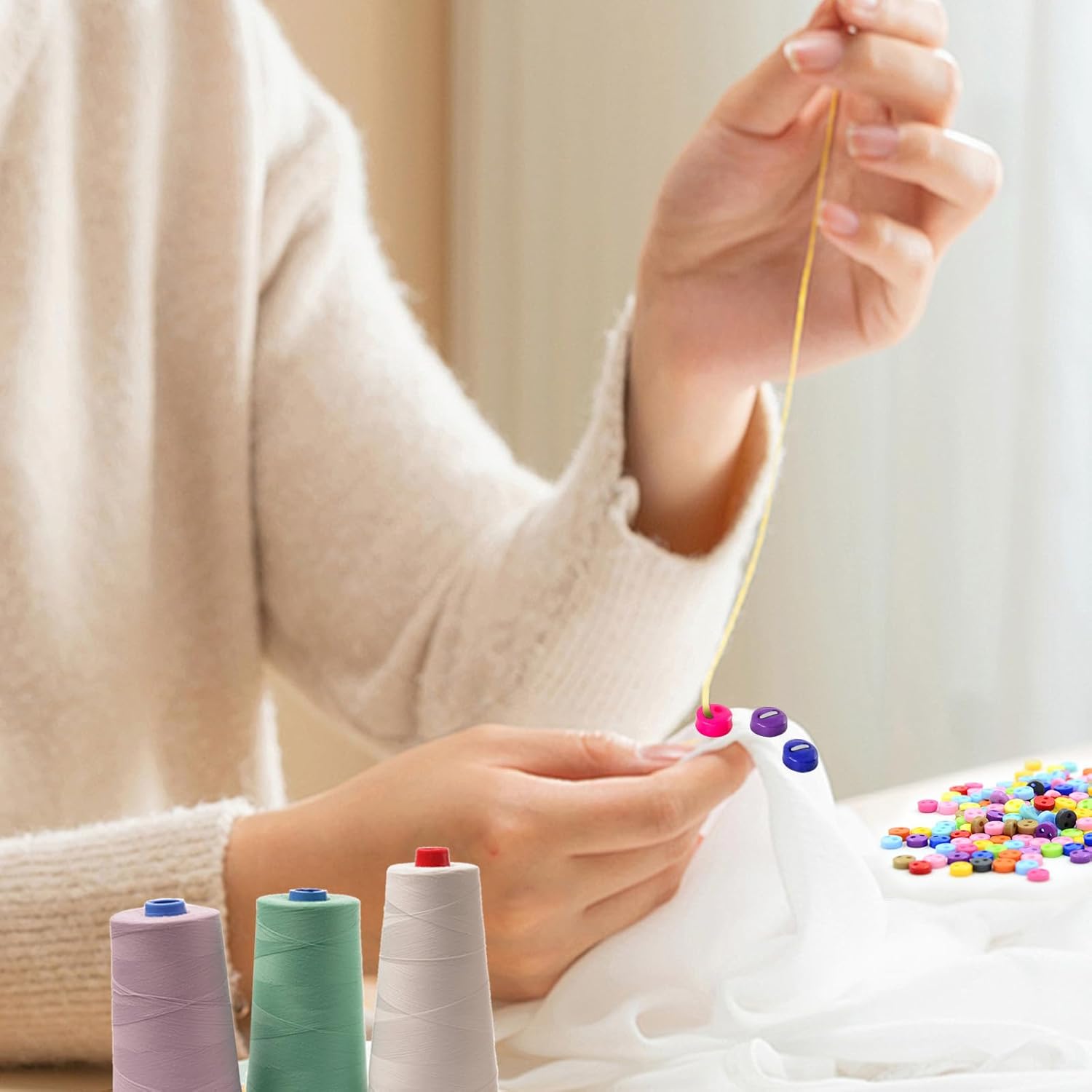 1000 Pcs Mixed Color Small Buttons for Crafts - 6mm Round 2-Hole Sewing Buttons, Hand-Painted Decorative Buttons for DIY Projects - Image 6