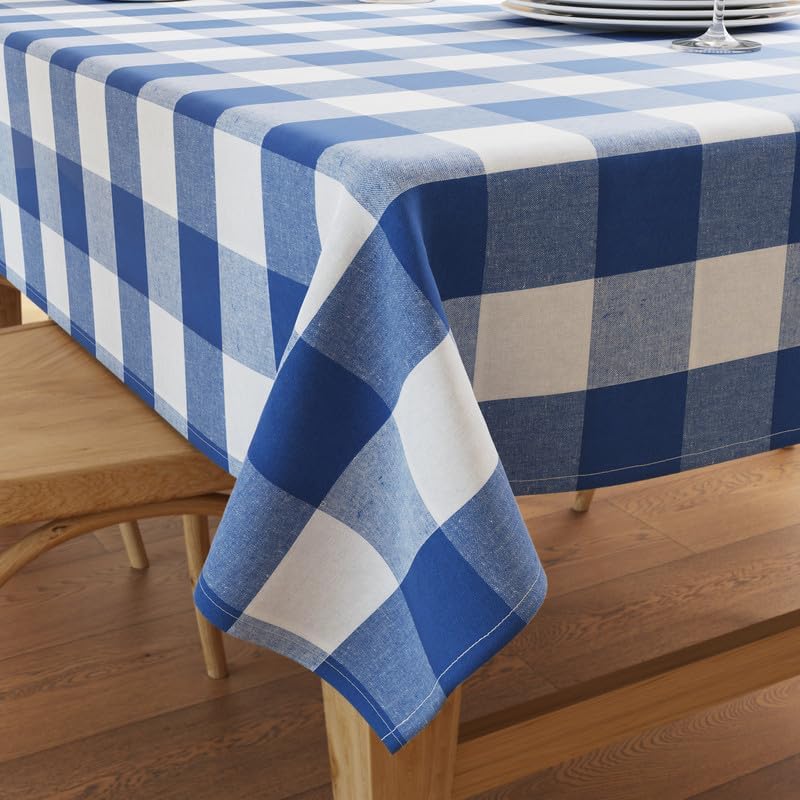 Encasa Homes Table Runner for 4 seater Dining - Franca Blue Stripes - 32x150 cm - Rustic Farmhouse Decor Eco-Friendly Cotton, Decorative Homespun Plaid Cloth for Party, Restaurant & Outdoors