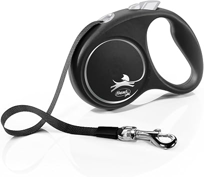 flexi® Black Design S Tape 5 m black/silver retractable leash for dogs up to 15 kg