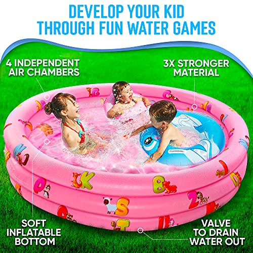 Inflatable Kiddie Pool For Kids - Kids Pools For Backyard - Swimming Pool For Kids, Toddlers, Baby - 3 Ring Pools For Inside And Outside - Durable Material With Soft Blow Up Bubble Botton, Pink #TOP2