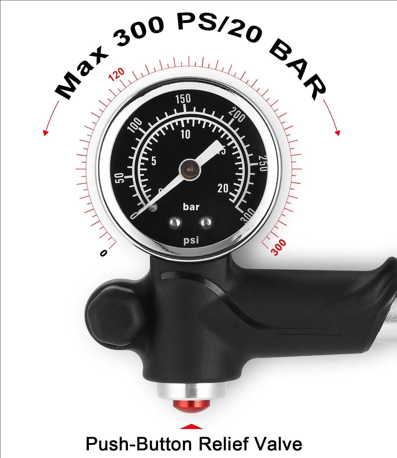 Pompa per ammortizzatori ad alta pressione Max 300 PSI con manometro e pulsante di spurgo 2 in 1 per bici MTB