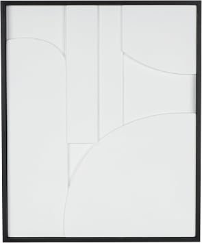 Deco 79 Wood Geometric Home Wall Decor Dimensional Curved Art Deco Wall Sculpture with Black Frames, Wall Art 26" x 2" x 31", White