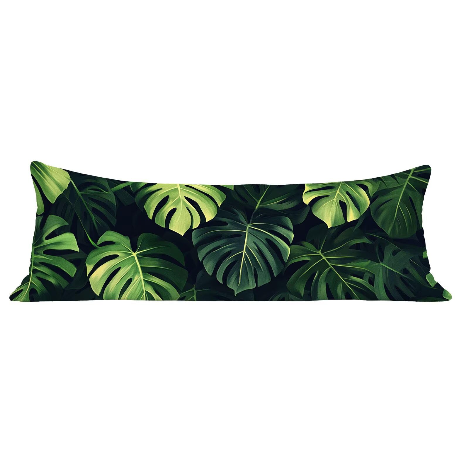 Funda de Almohada 60 x 180 cm Verde Protector Almohada 180 cm con Cremallera Invisible, Lino Durable y Transpirable Pillow Case Largas Hoja Impresión a Doble Cara para Cama, Sofá y Dormitorio dg-89