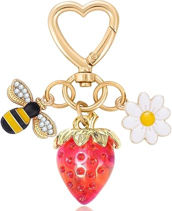 Cute Strawberry Keychain Bag Charm Bee Sunflower Keychain Reminder Gift for Women Friends Family Christmas Bday