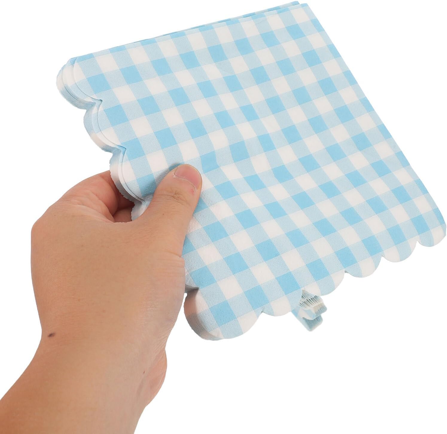 TIDTALEO Blue Plaid Checkered Disposable Paper Napkins with Scalloped Edges, 100pcs Party Dinner Hand Napkins for Birthday, Holiday, Wedding, Restaurant Tableware
