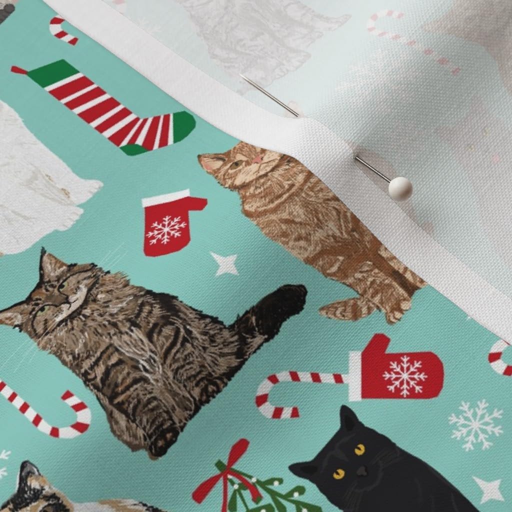 Spoonflower Fabric - Christmas Cat Pattern Print Candy Cats Xmas Lady Cloth Pet Portrait Printed on Petal Signature Cotton Fabric by The Yard - Sewing Quilting Apparel Crafts Decor